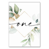 Waterverf Greenery en Gold Table Numbers One Kaart (Voorkant)