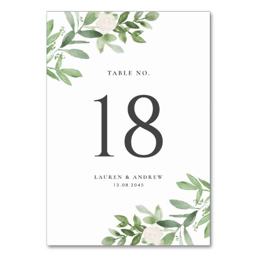 Waterverf Greenery en White Floral Grey Wedding Kaart (Voorkant)