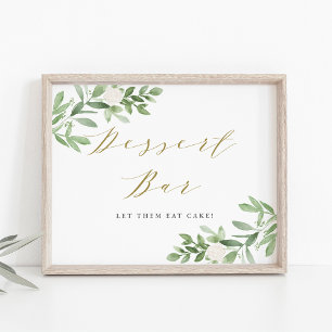Waterverf Greenery en White Flowers Dessert Bar Poster