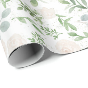 Waterverf Greenery en White Flowers Pattern Cadeaupapier