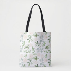 Waterverf Greenery en White Flowers Pattern Draagtas