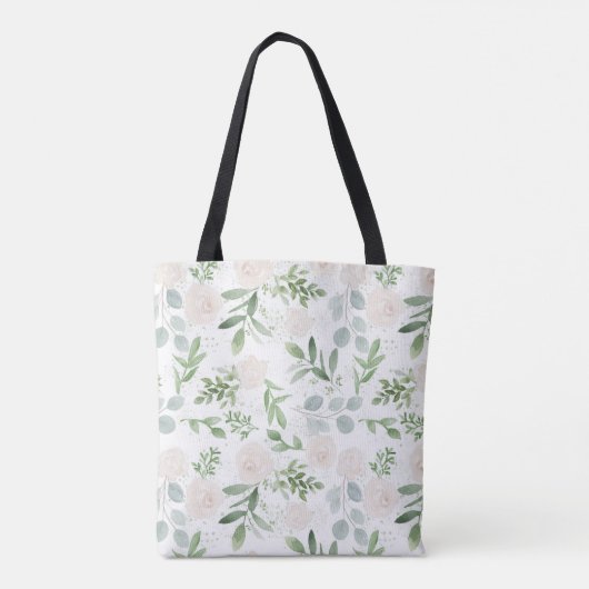 Waterverf Greenery en White Flowers Pattern Draagtas (Achterkant)