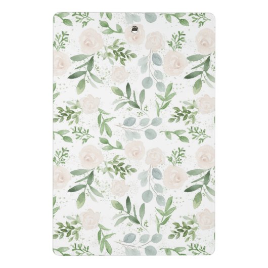 Waterverf Greenery en White Flowers Pattern Mini Klembord (Achterkant)