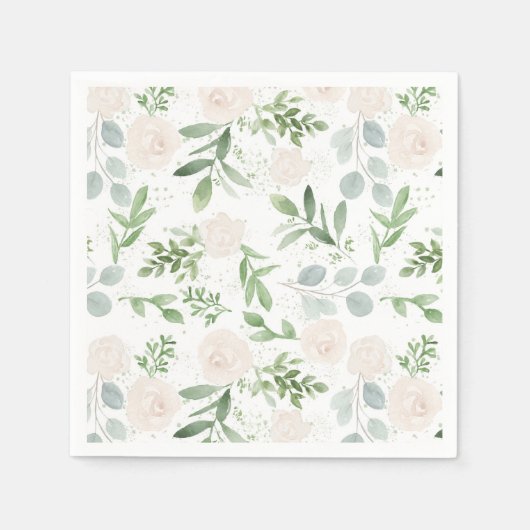 Waterverf Greenery en White Flowers Pattern Servet (Voorkant)