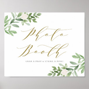 Waterverf Greenery en White Flowers Photo Booth Poster