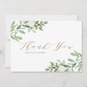 Waterverf Greenery en White Flowers Wedding Bedankkaart (Voorkant)