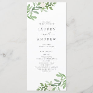 Waterverf Greenery en White Flowers Wedding Programma
