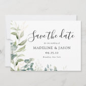 Waterverf Greenery Eucalyptus Gold Wedding Save The Date (Voorkant)