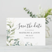 Waterverf Greenery Eucalyptus Gold Wedding Save The Date (Staand voorkant)