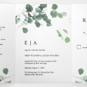 Waterverf Greenery Eucalyptus Leaves Wedding Drieluik Uitnodiging (Binnenkant midden)
