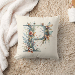 Waterverf Greenery Fairies Monogram Letter P Kussen