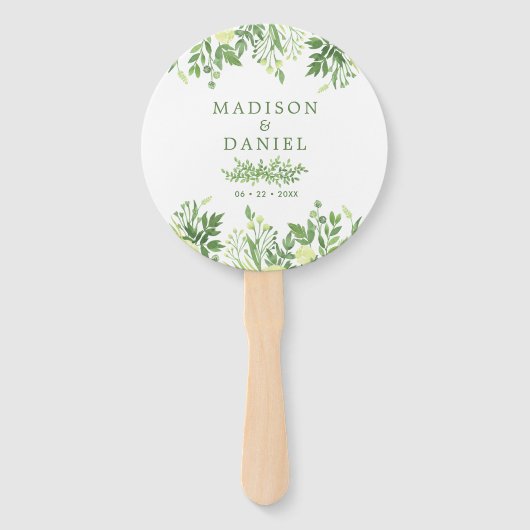 Waterverf Greenery Floral Garden Wedding Programme Handwaaier (Voorkant)
