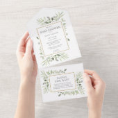 Waterverf Greenery Foliage Baby shower in één All In One Uitnodiging (Afscheurbaar)