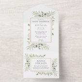 Waterverf Greenery Foliage Baby shower in één All In One Uitnodiging (Binnen)