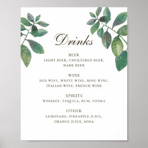 Waterverf greenery foliage bruiloft drink poster