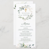 Waterverf Greenery Foliage Cross Baptism Menu (Voorkant / Achterkant)
