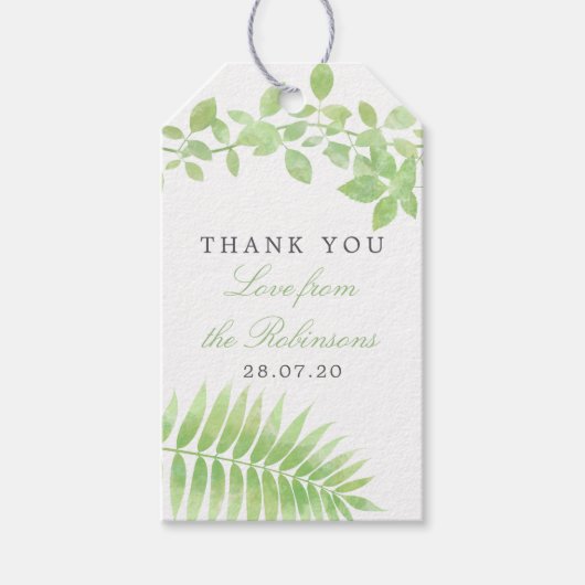 Waterverf Greenery Foliage Weddenschap Hartelijk d Cadeaulabel (Voorkant)