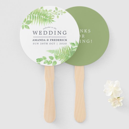 Waterverf Greenery Foliage Wedding Favor Handwaaier (Voorkant en achterkant)