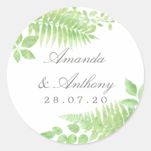 Waterverf Greenery Foliage Wedding Favor Ronde Sticker