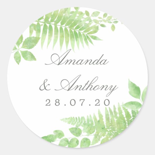 Waterverf Greenery Foliage Wedding Favor Ronde Sticker (Voorkant)
