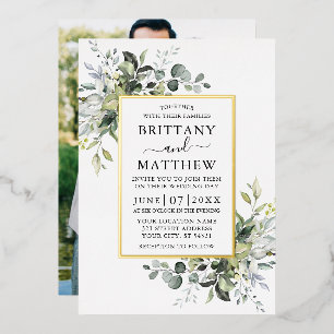 Waterverf Greenery Foto Wedding Gold Folie Uitnodiging