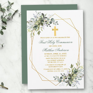 Waterverf Greenery Geo Lijst Sage Green Communion Kaart
