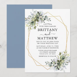 Waterverf Greenery Geo Lijst Wedding Dusty Blue Kaart