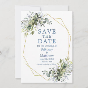 Waterverf Greenery Geometric Lijst Dusty Blue Save The Date