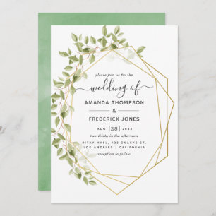 Waterverf Greenery Geometric Wedding Kaart