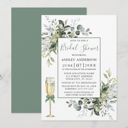 Waterverf Greenery Glass Shower Sage Green Kaart (Voorkant / Achterkant)