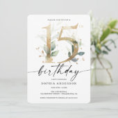 Waterverf Greenery Gold 15e verjaardag Kaart (Staand voorkant)