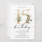 Waterverf Greenery Gold 15e verjaardag Kaart (Voorkant)