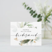 Waterverf Greenery Gold Bridesmaid Voorstel Kaart (Staand voorkant)