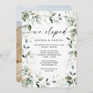 Waterverf Greenery Gold Elopement Celebration Kaart