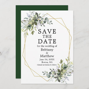 Waterverf Greenery Gold Geometric Lijst Green Save The Date