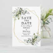 Waterverf Greenery Gold Geometric Lijst Save The Date (Staand voorkant)
