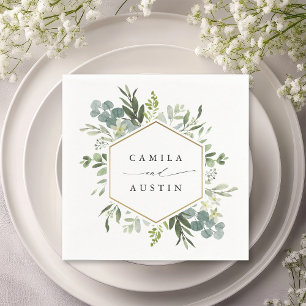 Waterverf Greenery Gold Hexagon Wedding Napkins Servet