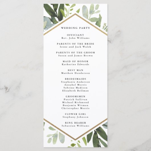 Waterverf Greenery Gold Hexagon Wedding Program Programma (Achterkant)
