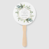 Waterverf Greenery Gold Hexagon Wedding Tijdschema Handwaaier (Voorkant)