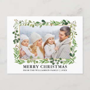 Waterverf Greenery Gold Lijst Foto met kerstmis Briefkaart