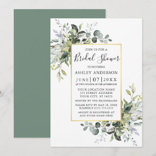 Waterverf Greenery Gold Sage Green Shower Kaart