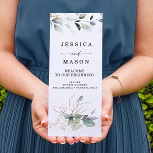 Waterverf Greenery Gold Trifold Wedding Program Flyer