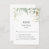 Waterverf Greenery Gold Wedding RSVP Kaart (Voorkant / Achterkant)