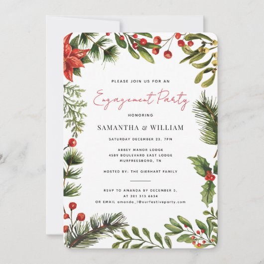 Waterverf Greenery Holiday Engagement Party Kaart (Voorkant)