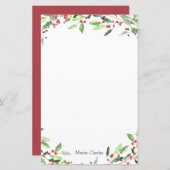 Waterverf Greenery Holly Gepersonaliseerd Briefpap (Voorkant / Achterkant)