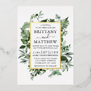 Waterverf Greenery Ivy Ferns Sage Wedding Gold Folie Uitnodiging