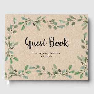 Waterverf Greenery Kraft look bruiloft Gastenboek