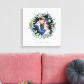 Waterverf Greenery Krans met Blauw | Foto Canvas Afdruk (Insitu (Woonkamer))