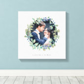 Waterverf Greenery Krans met Blauw | Foto Canvas Afdruk (Insitu (Houten vloer))