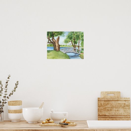 Waterverf Greenery Lake Trees Poster Print (Keuken)